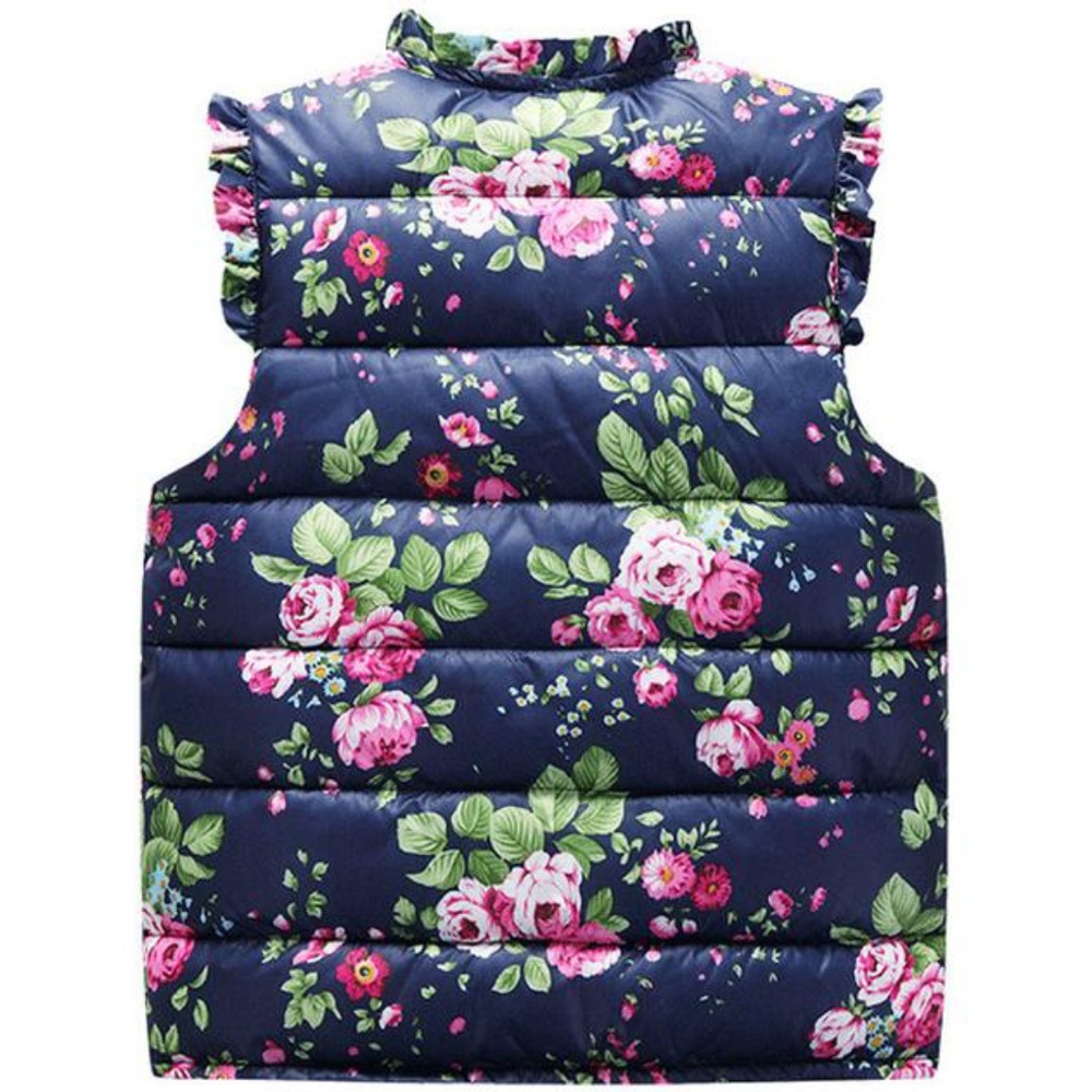 New Girls Navy Ruffled Autumn Winter Puffer Vest - Picture 2 of 8